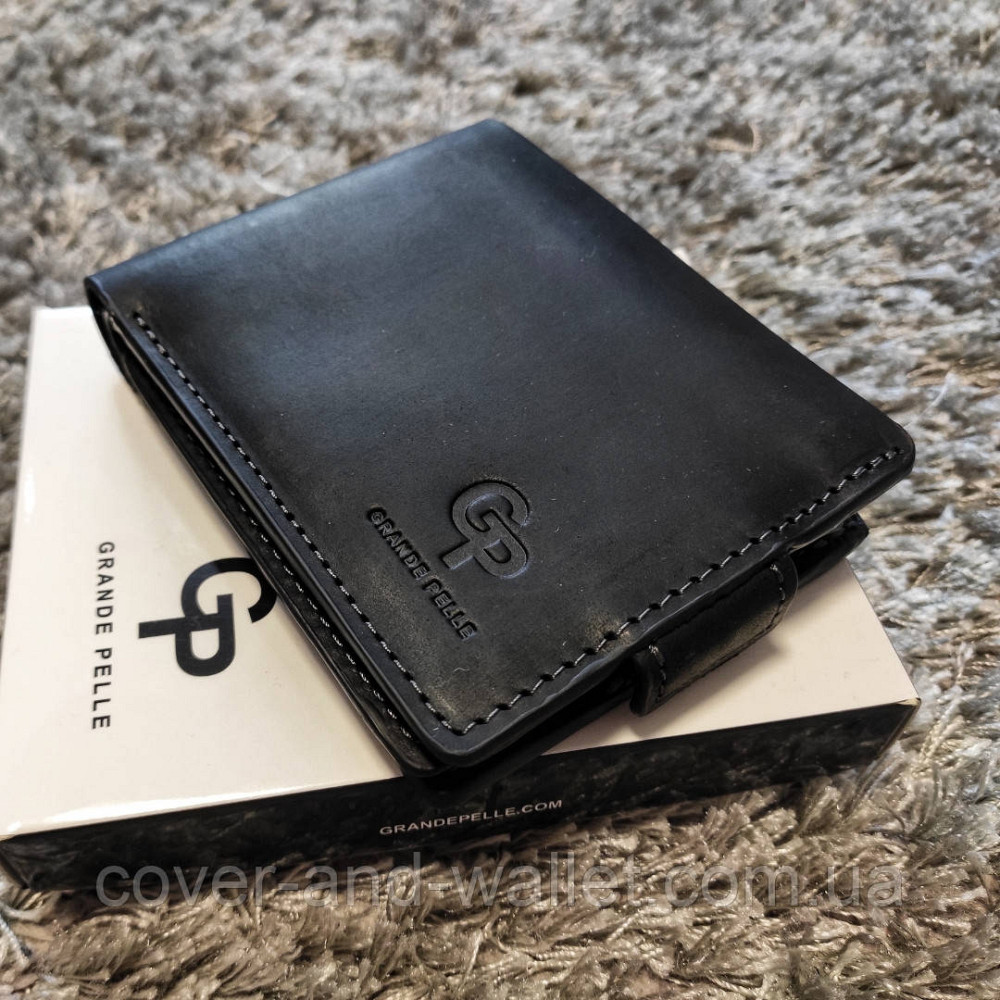 Черный мужской кошелек на магнитах ручной роботы из кожи Grande Pelle Amico Киев - изображение 1
