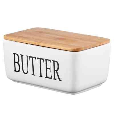 Масленка кухонная Ardesto Midori 16.5х10х8см, кераміка, бамбук, біла (AR0908W) Вінниця