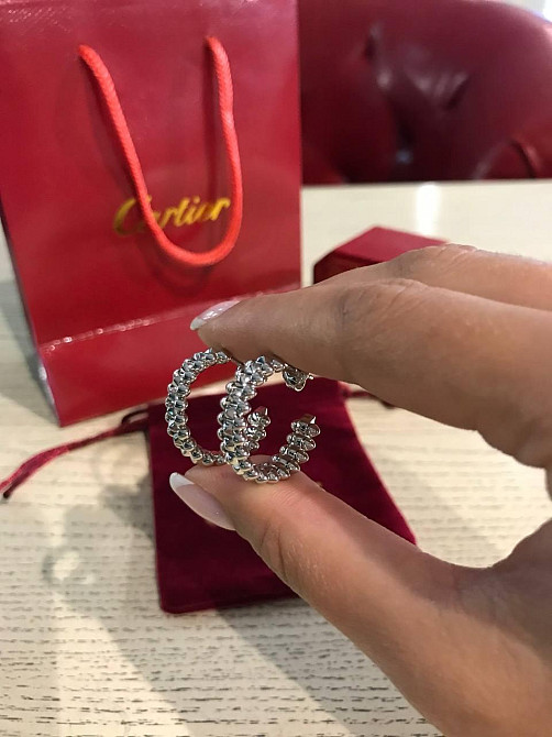Cartier серьги с зубчиками белое золото / Картье серьги кольца с зубчиками Одесса - изображение 1