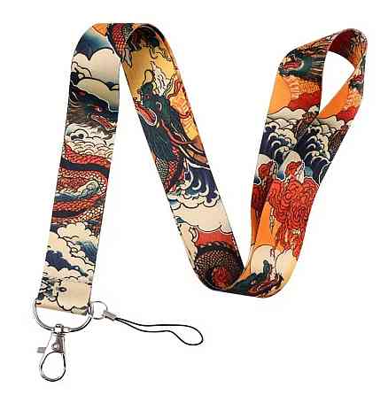 Шнурок на шию з карабіном для ключів телефону з принтом дракона ланьярд ремінець на шию Київ