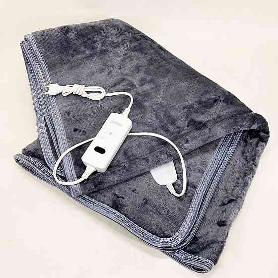 Електропростирадло односпальне 70х150 см тепле електро простирадло ковдру з підігрівом в клітинку з регулятором сірий FM-20 Львів