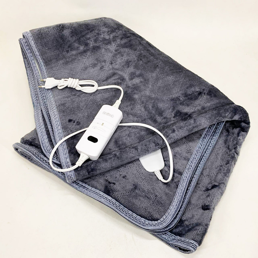 Электропростынь односпальная 70х150 см теплая электро простыня одеяло с подогревом в клетку с регулятором серый FM-20 Львов - изображение 5