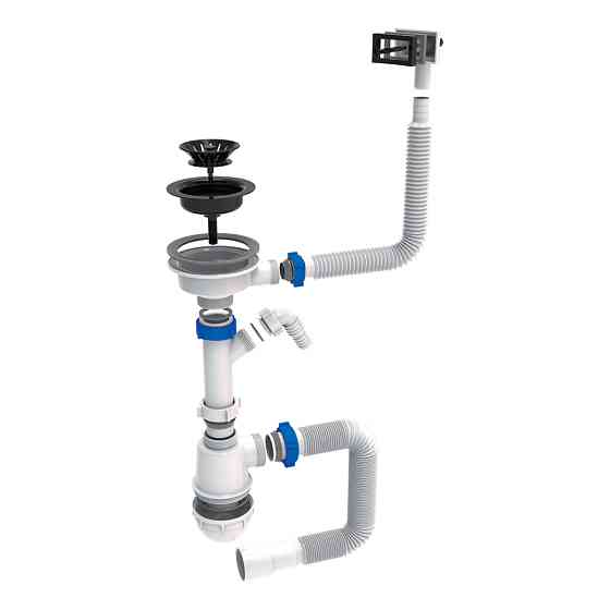 TAU Сифон для кухонной мойки с пластиковым выпуском 3½" выводом под стир. машину квадратным пер Киев