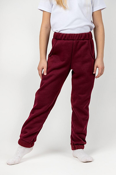 Штани зріст 110 см, теплі штани з начосом спортивні дитячі та підліткові, бордові, топ Крохатушка одяг Київ - фото 5