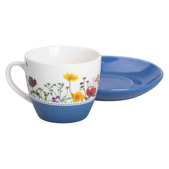 Liling Rongxiang Ceramic порцелянова чашка з блюдцем 250 мл з квітами Синя RX-N24723BL Київ