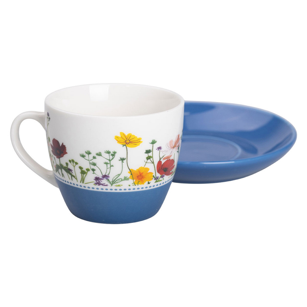 Liling Rongxiang Ceramic порцелянова чашка з блюдцем 250 мл з квітами Синя RX-N24723BL Киев - изображение 3