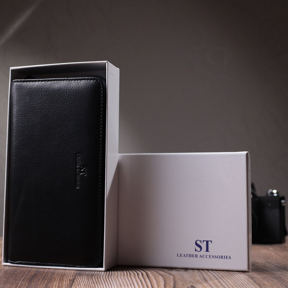 Мужской клатч с блоком для карт из натуральной кожи ST Leather 22694 Черный Киев - изображение 1