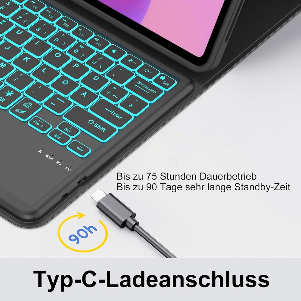 Чохол із знімною Bluetooth клавіатурою та трекпадом для Lenovo Idea Tab Pro 12.7 2025 темно-синій з 7-колірним LED Київ - фото 9