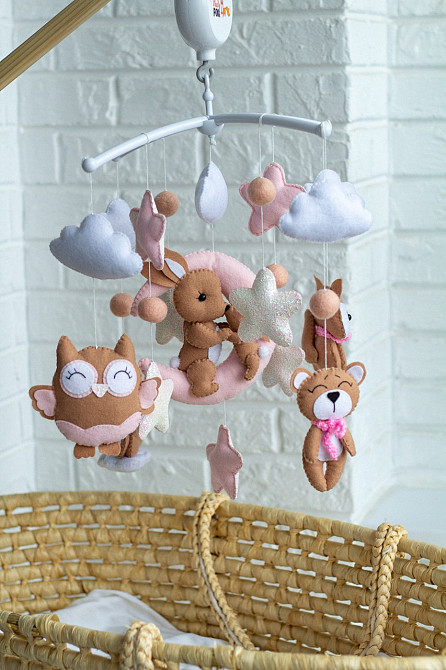 Дитячий музичний мобіль на ліжечко для немовлят WooolyWool «Ніжність» для дівчинки з 35 мелодіями Київ - фото 6