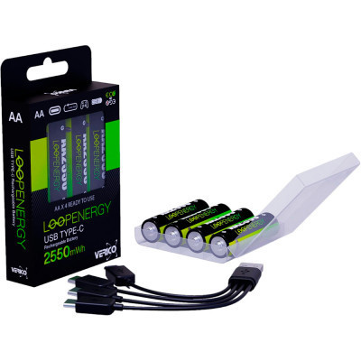 Акумулятор Verico AA USB Type-C 1700mAh 1.5V Li-ion * 4 (LoopEnergy) (1UDBT-A1WEAC-NN) Вінниця - фото 3