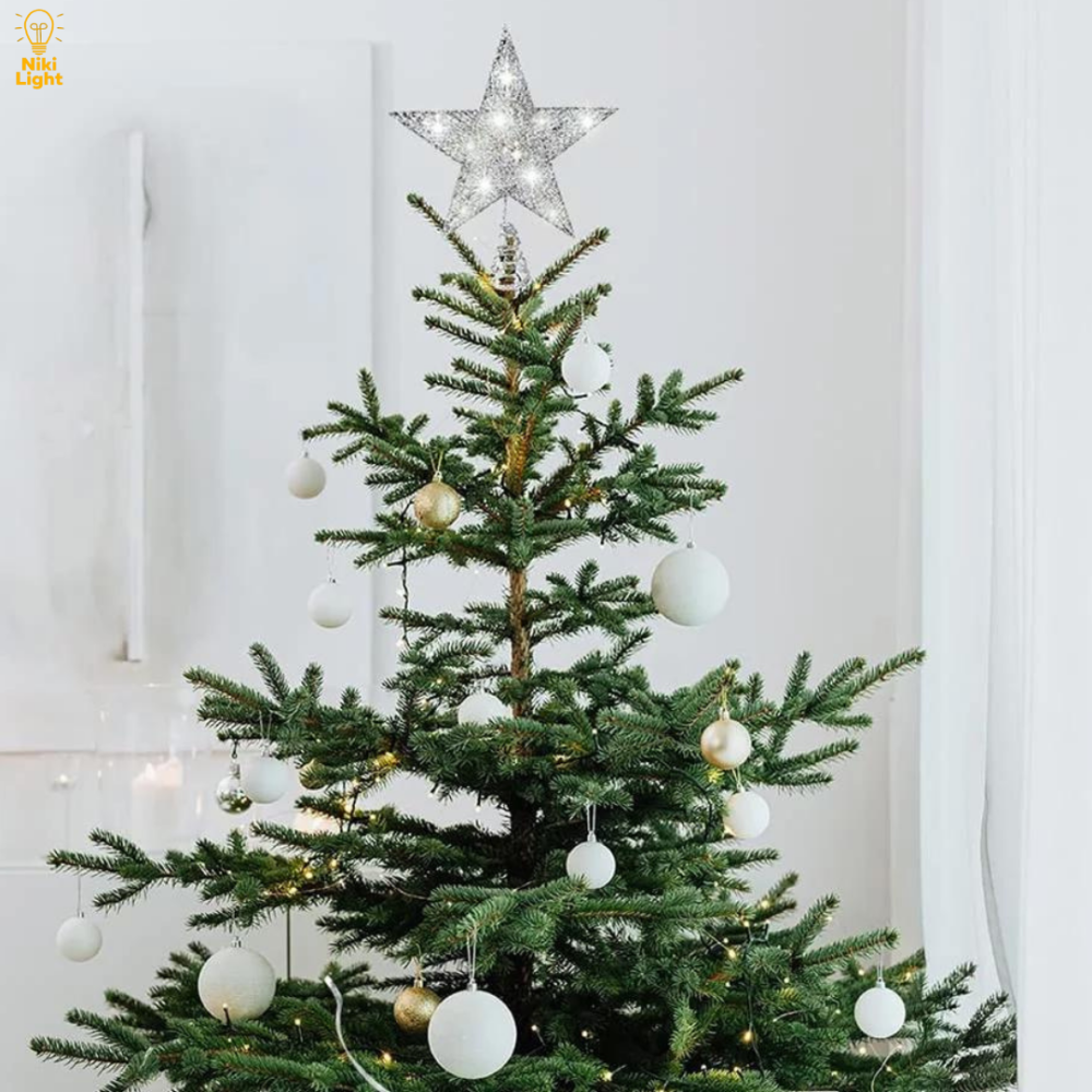 Різдвяна зірка на ялинку новорічна верхівка для ялинки Niki Light віфлеємська зірка на ялинку срібна 28см з гірляндою 20лед Київ - фото 6