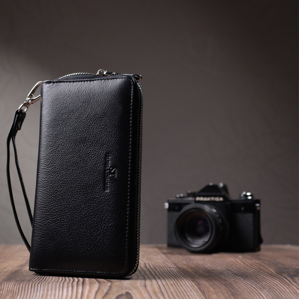 Красивый клатч унисекс на одно отделение из натуральной кожи Черный (ST Leather) Киев - изображение 3