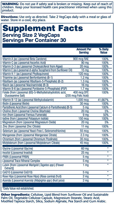 Мультивитамины липосомальные  Solaray Universal Liposomal Multivitamin 60 капс Киев - изображение 3