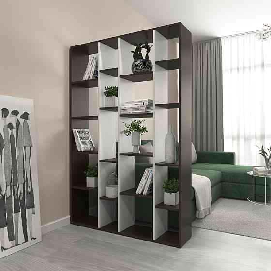 Стеллаж VAYS D-2 Венге Темный-Белый, книжная полка с 20 ячейками, этажерка из ЛДСП для дома, игрушек и декора, 117×30×178 см Львов