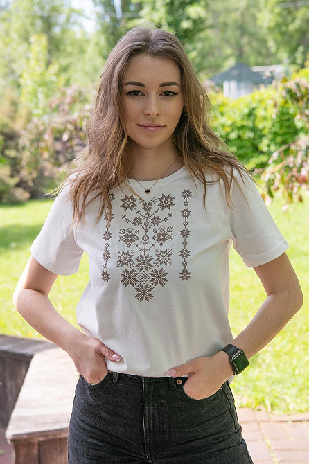 Женская вышиванка с коротким рукавом, молочная хлопок топ 52/54 Киев - изображение 1