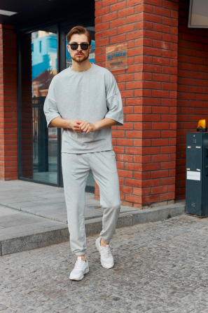 Комплект мужской футболка штаны Марсель оверсайз Серый S Харьков