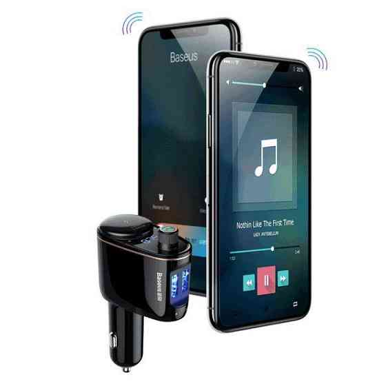 FM трансмітер модулятор Baseus Lokomotive S-06 Bluetooth з функцією зарядки (Чорний, два USB-порта) Николаев
