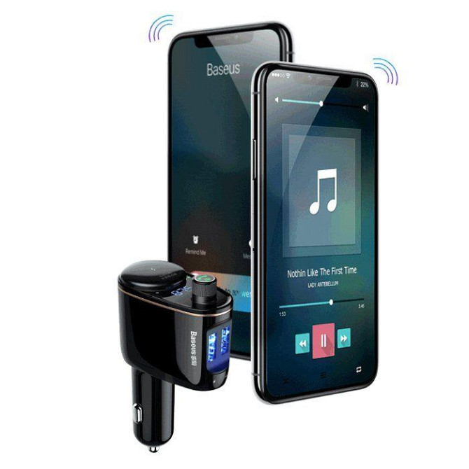 FM трансмітер модулятор Baseus Lokomotive S-06 Bluetooth з функцією зарядки (Чорний, два USB-порта) Николаев - изображение 5