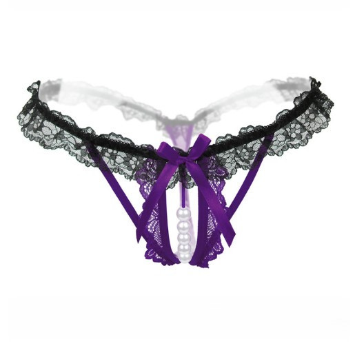 Трусики з бусинками та розрізом універсальний фіолетово-чорний Київ - фото 1
