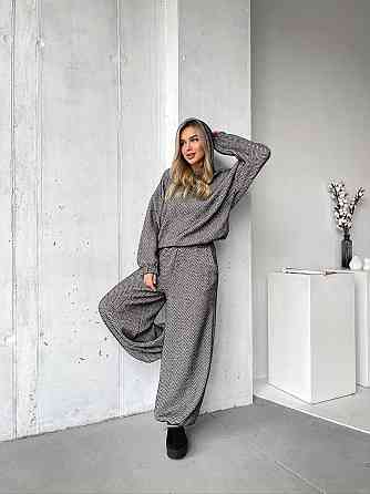 Женский теплый уютный костюм двойка из альпаки Черно-белый, 42/44 Одесса