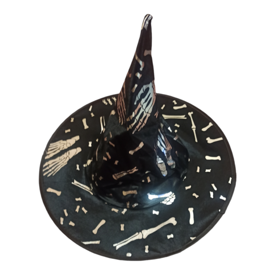 Капелюх Відьми з малюнком кісток на Хелловін чорний Київ