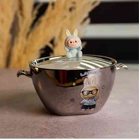 Yiwu Бульйонниця порцелянова Labubu з кришкою і ручками 800 (мл) Ø15 (см) Сріблястий з блакитни Коломия