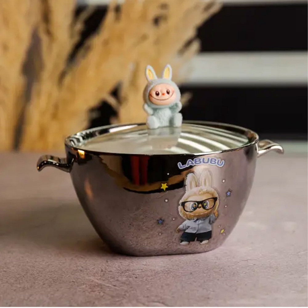 Yiwu Бульйонниця порцелянова Labubu з кришкою і ручками 800 (мл) Ø15 (см) Сріблястий з блакитни Коломия - фото 2