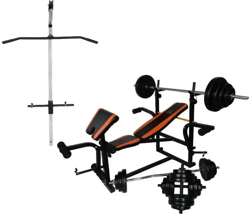 Лавка для жиму з тренажерами + 4 грифа + блінами 130 кг Гантелі, гирі, штанги та диски комплект Київ - фото 1