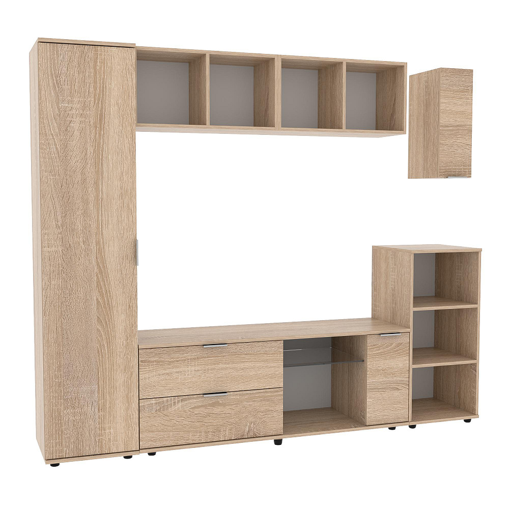 Стенка в гостиную Ketrin-1, Дуб Сонома, 2240х425х1880 Львов - изображение 1