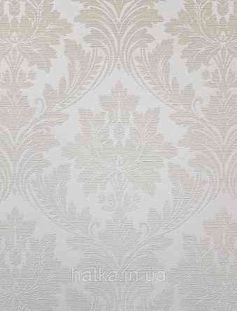 Шпалери вінілові на флізеліні Grandeco Time метрові структурні вензелю завитки золотисті на біло молочному Київ