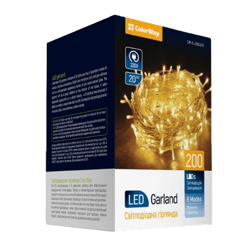 Світлодіодна гірлянда 200 Led 20м 8 режимів теплий колір USB 220V CW-G-200L20U ColorWay Житомир