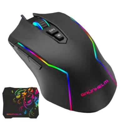 Мишка Grunhelm MS-656WD RGB USB Black + mouse pad (126952) Вінниця - фото 1
