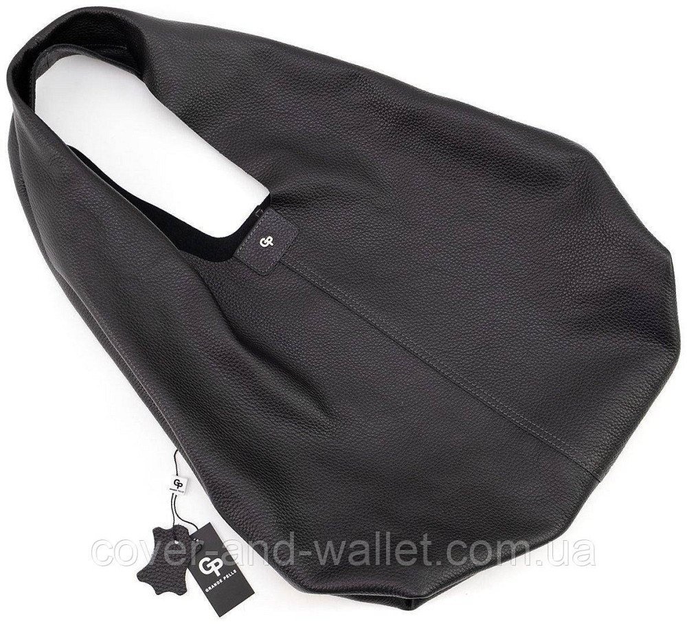 Велика жіноча сумка-шоппер із фактурної шкіри чорного кольору Grande Pelle 732710 Київ - фото 6