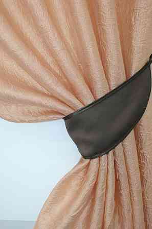 Кухонные шторы VR-Textil № 073к с ламбрекеном и подхватами персиковый с какао 260х170 см (52-0102) Киев