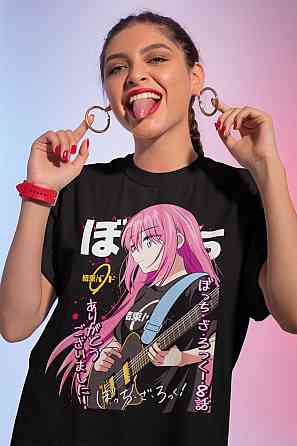 Футболка для хлопчика з аніме принтом Каваіі Фуннй Хіторі Готоу оверсайз (зріст від 165 до 180) Чорний AnimeJ0276m Дніпро