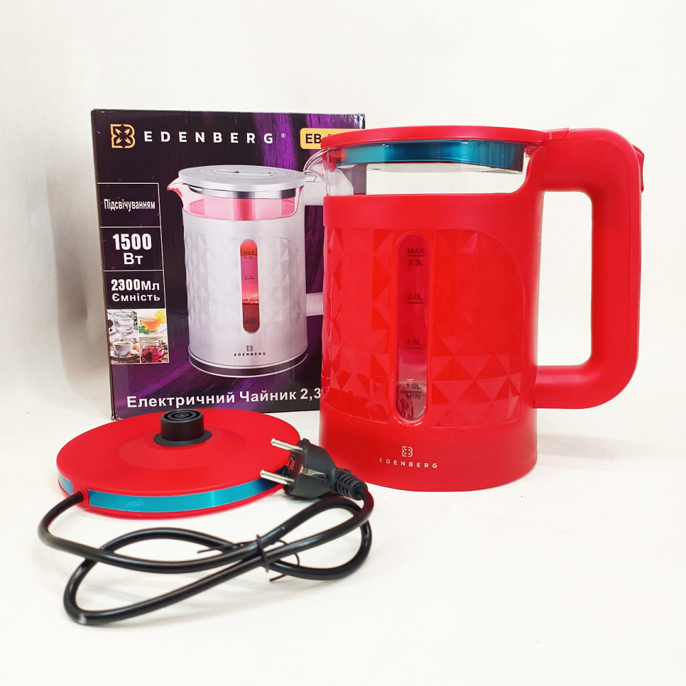 Електрочайник скляний Edenberg EB-83559 2.3л 1500Вт Red AM-87 Львів - фото 5