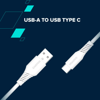 Дата кабель USB 2.0 AM to Type-C 1.2m AC18SC 18W White Canyon (CNS-AC18SC12W) Вінниця - фото 2