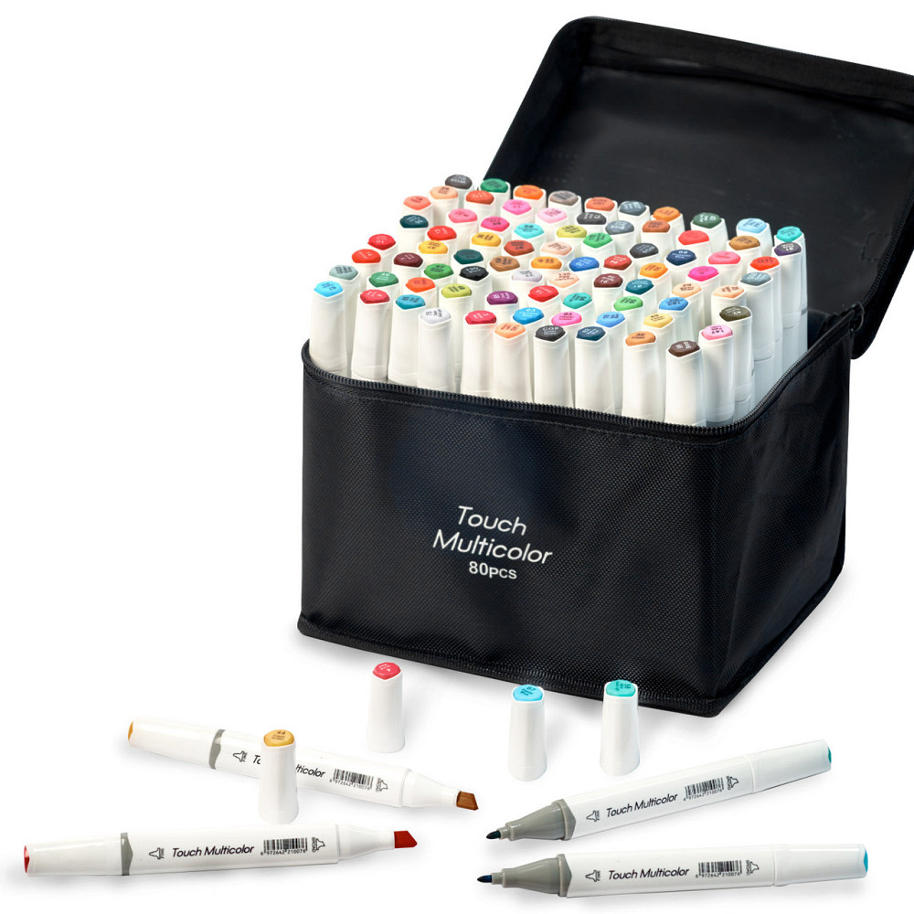 Набір професійних двосторонніх маркерів для скетчинга 80 квітів у чохлі, Фломастери для малювання Кам'янець-Подільський - фото 6