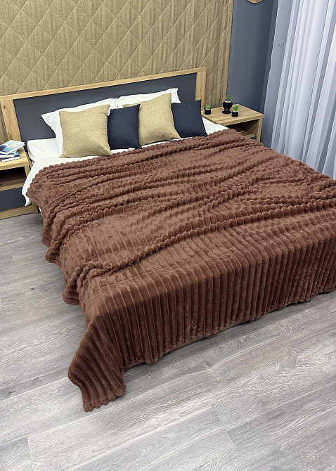Плед-покривало смужка VIP Шарпей 200х230 см (+-10см) Коричневий (87-145) Київ - фото 5