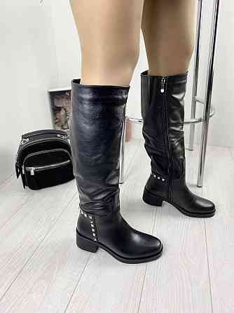 Injers Чоботи жіночі INJERS чорні натуральна шкіра з хутром висота 41см каблук 5см обхват 37-39 Коломия