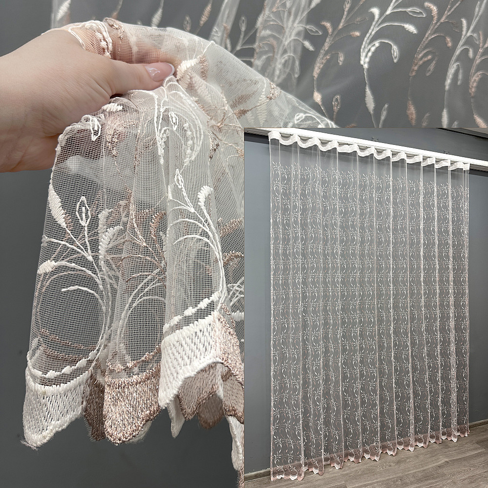 Тюль фатин с вышивкой и люрексом цвет белый с пудровым 1646т Киев - изображение 1