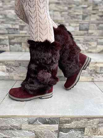 TopS Унти жіночі TopS бордові натуральна замша хутро зима (АР-65) Коломыя