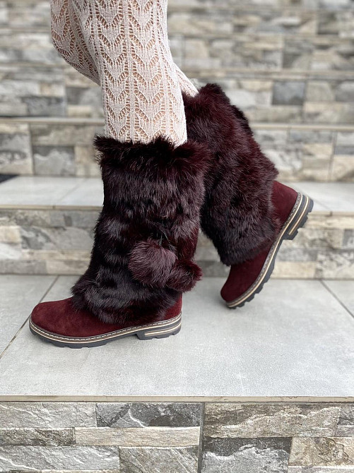 TopS Унти жіночі TopS бордові натуральна замша хутро зима (АР-65) Коломыя - изображение 3