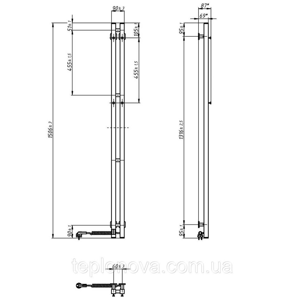 Сушарка для рушників Navin Силует Квадро 90х1500 Sensor права, біла Чернівці - фото 7