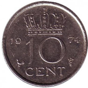 Монета 10 центів. 1974 рік, Нідерланди. Полтава - фото 1