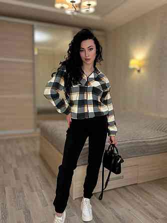 Женский прогулочный теплый костюм: кофта в клетку и штаны турецкий двусторонний флис Черный, 46/48 Одесса