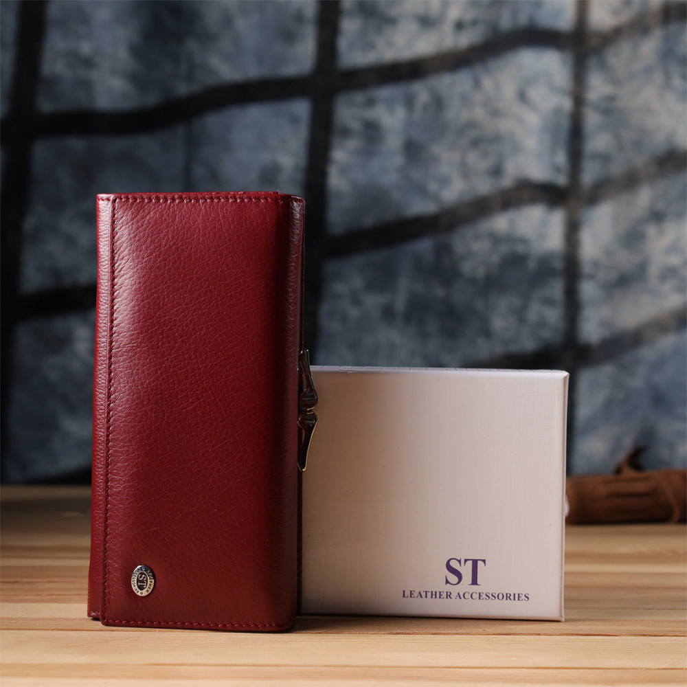Елегантний гаманець для жінок з монетницею із натуральної шкіри Бордовий (ST Leather) Київ - фото 4