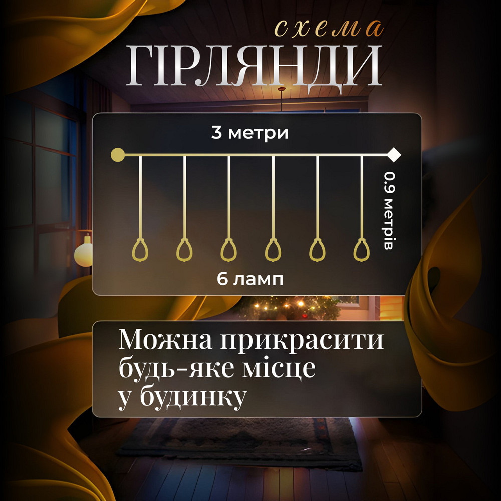 Гірлянда-штора з повітряними кулями, 3 м, тепле світло Київ - фото 8