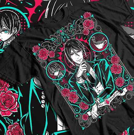 Футболка з аніме принтом Блакк Бутлер Себастіан Куросхітсуджі оверсайз (S/M/L) Чорний AnimeJ0255 Дніпро