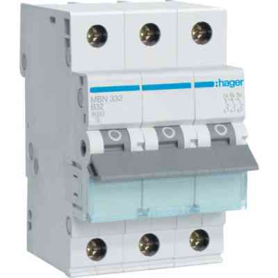 Автоматичний вимикач Hager 3-п. B 32A (6kA) 3M (A) (MBN332) Вінниця